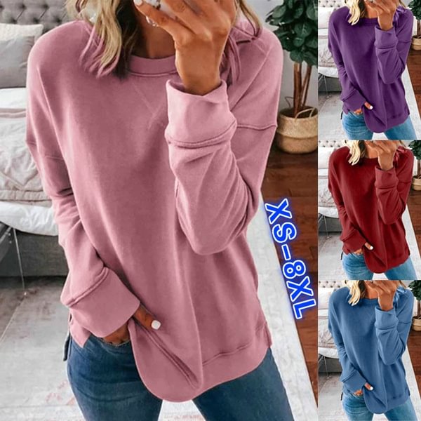 XS-8XL Plus Size Fashion Clothes Autumn and Winter Tops Women's Casual Long Sleeve Blouses Ladies Solid Color Loose Shirts Round Neck Cotton T-shirts Pullover Sweatshirts - Shop Trendy Women's Fashion | TeeYours