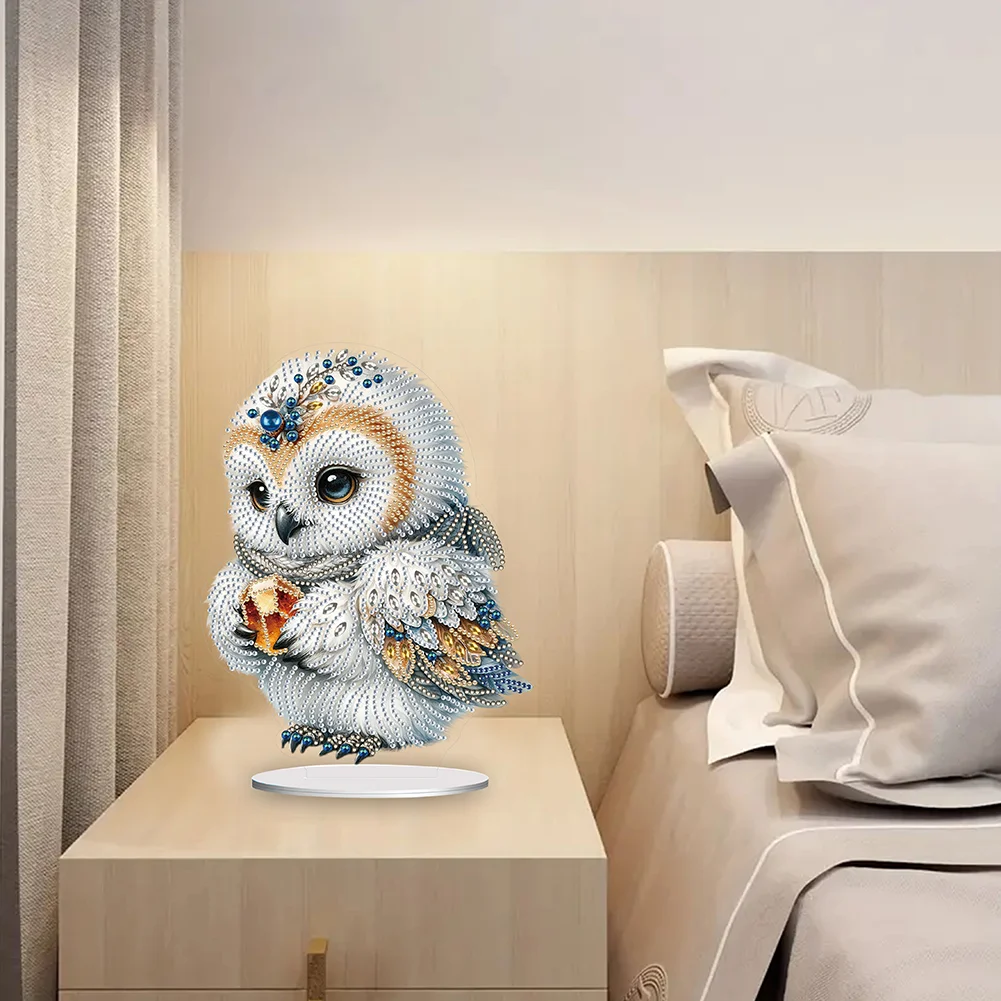 DIY Winter Owl Acrylic Single Sided Diamond Painting Desktop Ornaments Kit for Office Desktop Decor