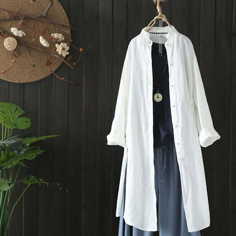 ZANZEA Vintage Women Autumn Long Sleeve Cotton Linen Blouse Buttons Down Shirt Casual Solid Tunic Tops Blusas Cardigan