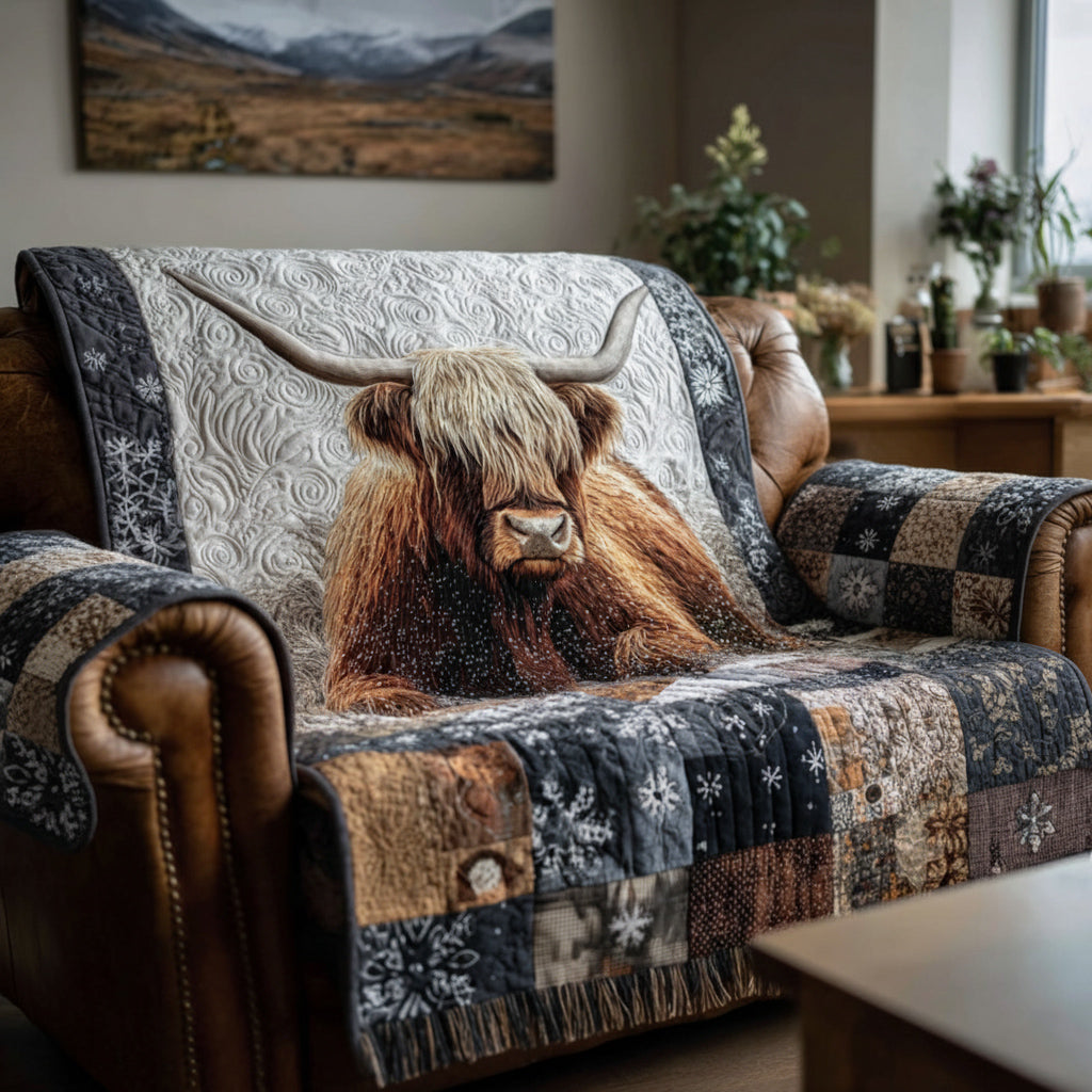 Couchland Highland Cow Quilted Sofa Cover NCU0HH1179 everthome