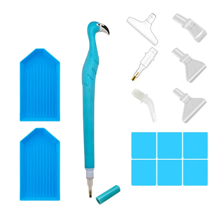 Cute Flamingo Diamond Painting Pen Kit with Clay Tips Tray (Blue Pen Set) gbfke