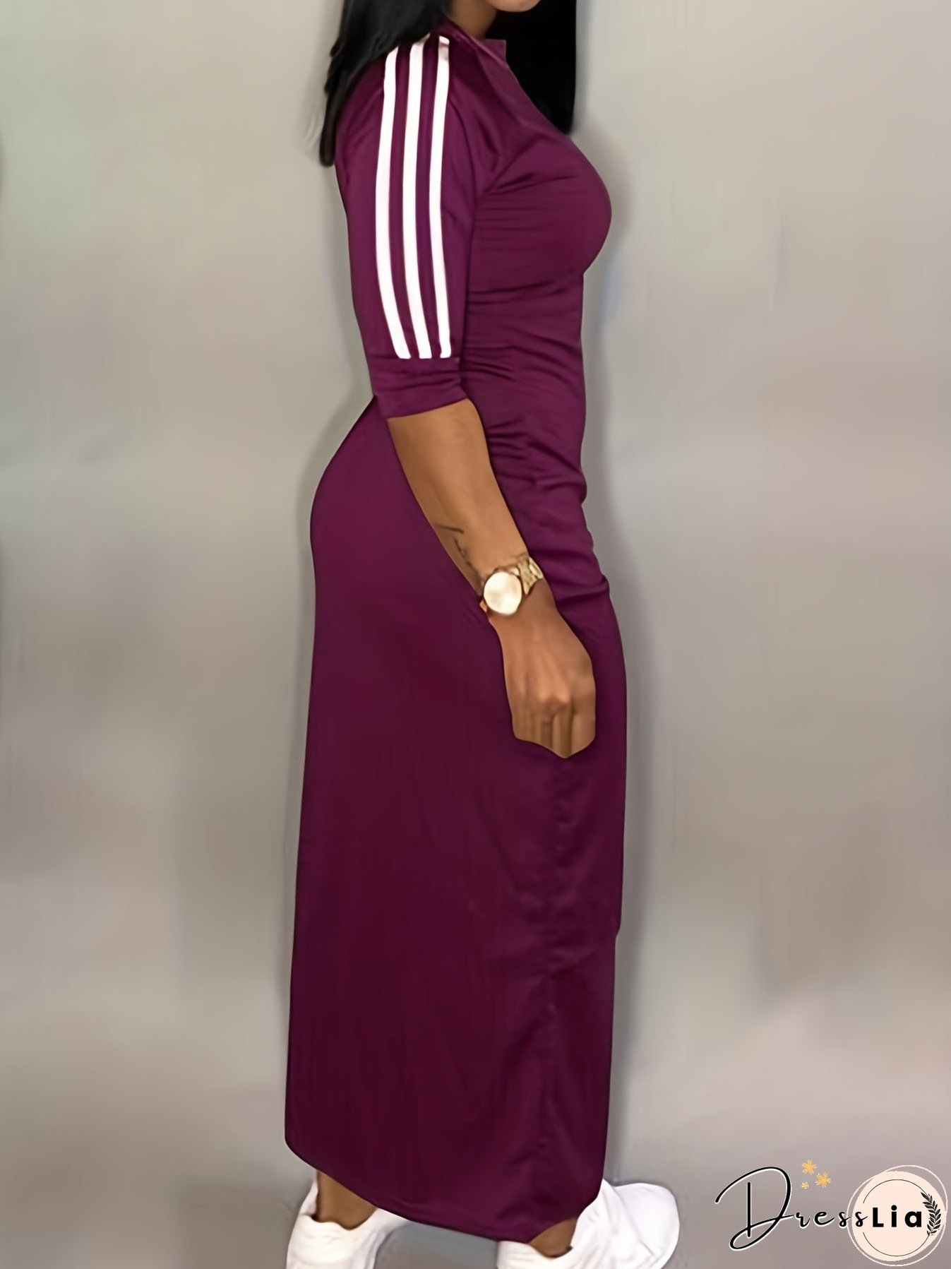 Striped Print Maxi Dress, Casual Crew Neck Dress For Spring & Summer, Women's Clothing