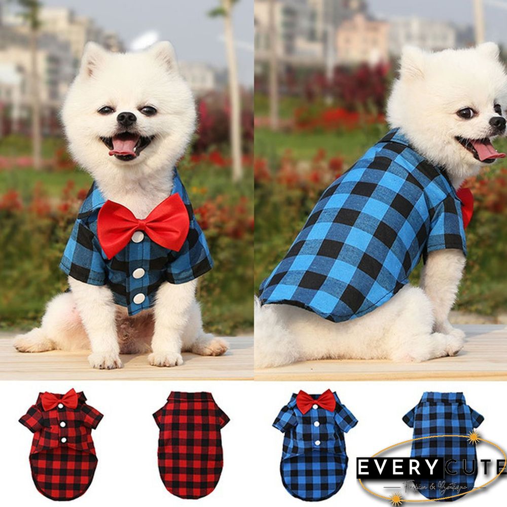 3 Colors Dog Plaid Shirt with Bow Tie Pet Clothes for Puppy Cat Western Collar Shirts Birthday Party Holiday Wedding Costume Outfit