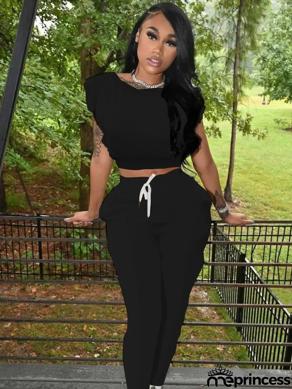 Solid Color Sleeveless Tight Two Piece Pants Set