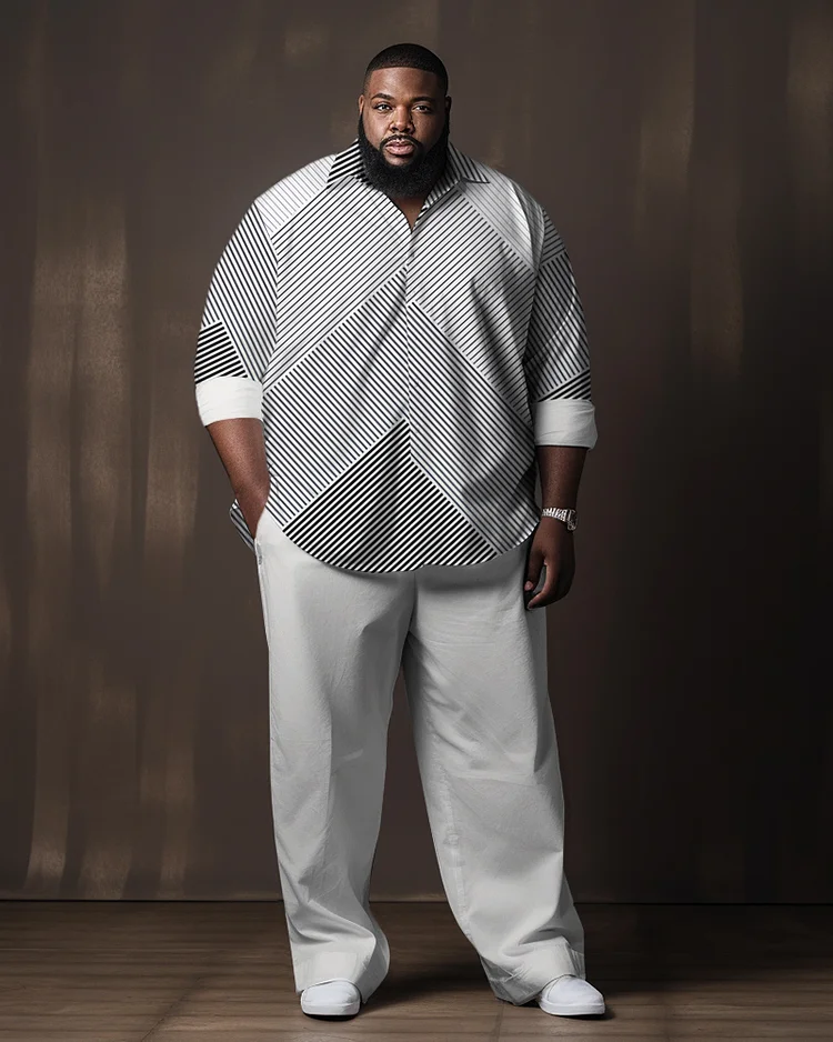 Men's Plus Size Line Square Gradient Long Sleeve Walking Suit