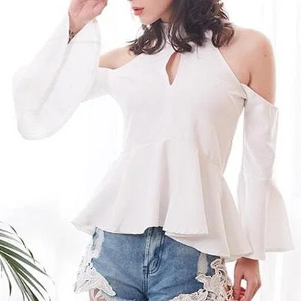 Black/White Chest Hollow Out Halter Shirt SP1812122