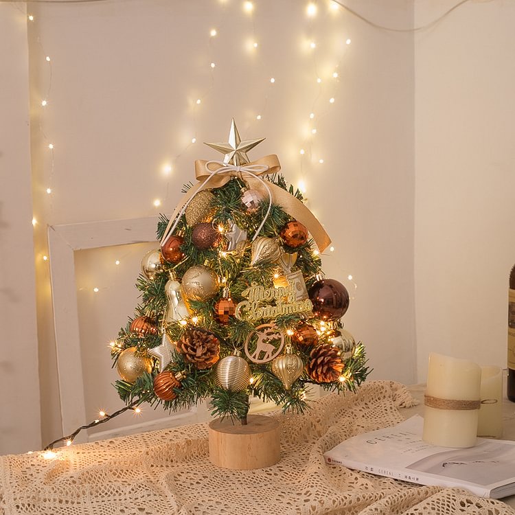 JOURNALSAY Desktop Christmas scene with lights atmosphere decorations ornaments(Including light strip)
