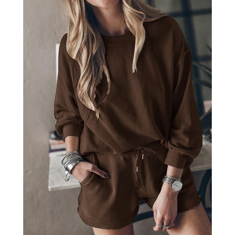 Round Neck Pullover Top Shorts Casual Set MusePointer