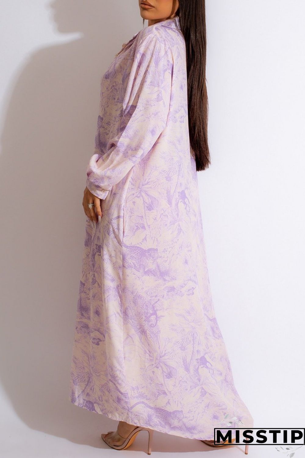 Orange Casual Print Patchwork Shirt Collar Long Sleeve Dresses