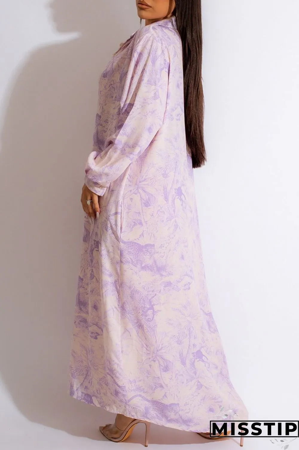 Orange Casual Print Patchwork Shirt Collar Long Sleeve Dresses