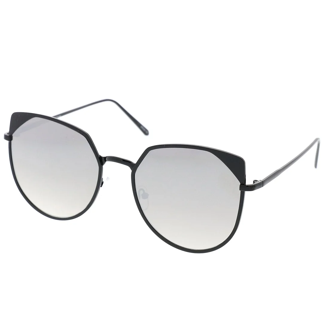 Women's Oversize Cat Eye glasses With Colored Mirror Flat Lens 59mm