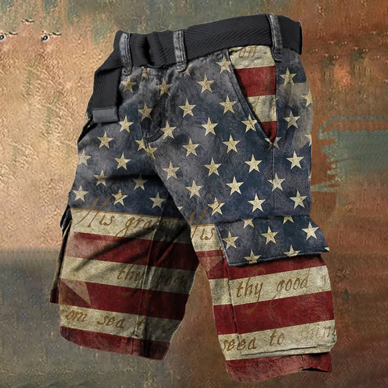 Comstylish Men's American Flag Print Casual Pockets Shorts