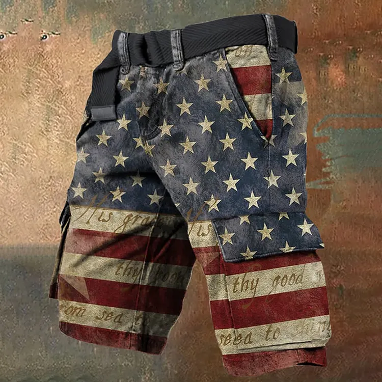 Men's American Flag Print Casual Pockets Shorts