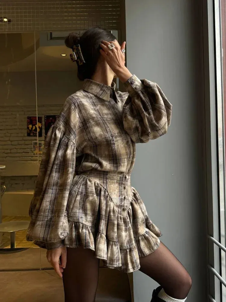 Retro Lapel Loose Bishop Sleeve Blouse