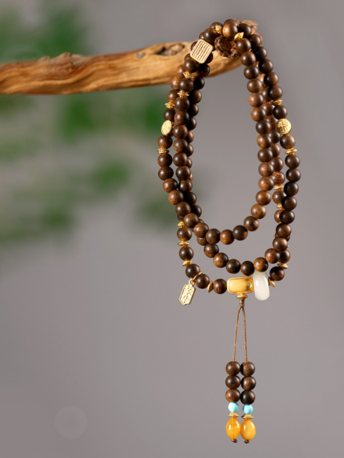 Kynam Agarwood Zen Retro Bracelet Necklace