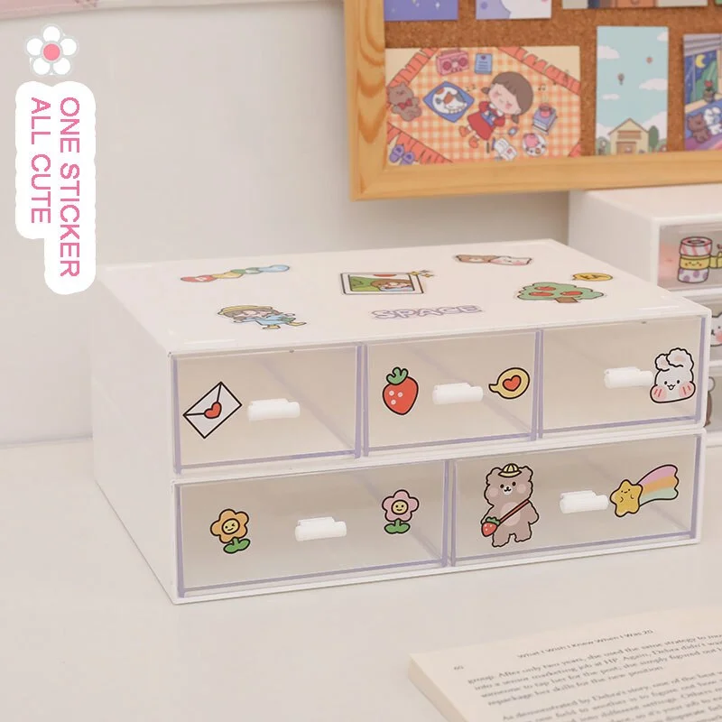 W&G Ins Drawer Type Desktop Storage Box Transparent Student Dormitory Miscellaneous Cosmetics Rack Desk Kawaii Organize Box 2021