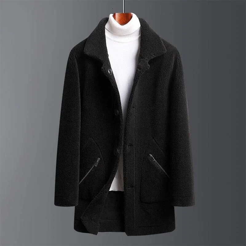 Men's Winter  Double-sided Lamb Fur Coat Handsome Stand Collar 2021 New Black Blue Brown Medium Length Trench Coat Fashion