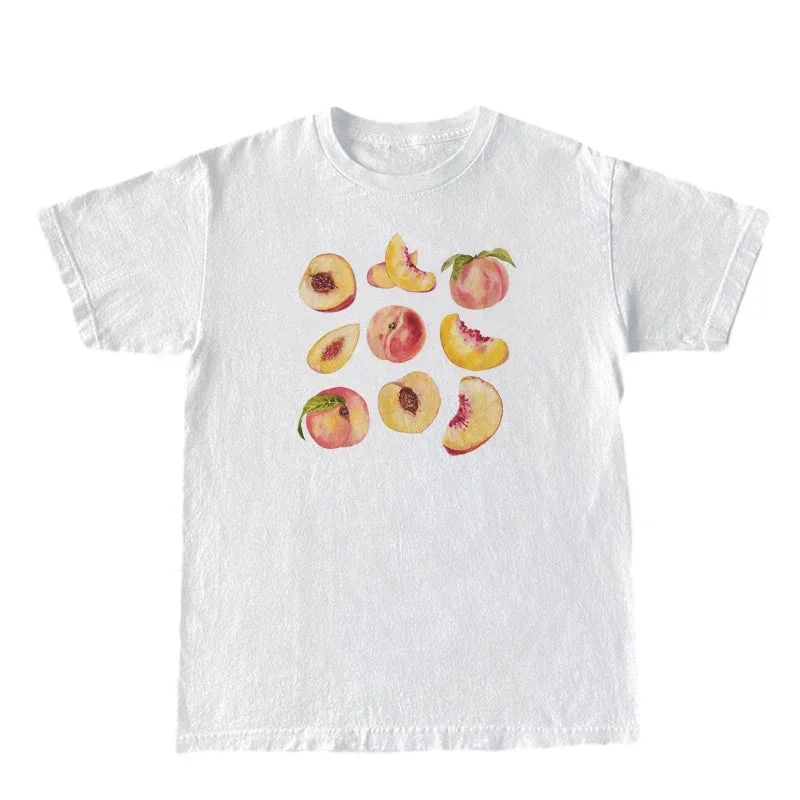 Toloer Vintage Peaches Printed Graphic Short Sleeve Tshirt-Outfit Ideas