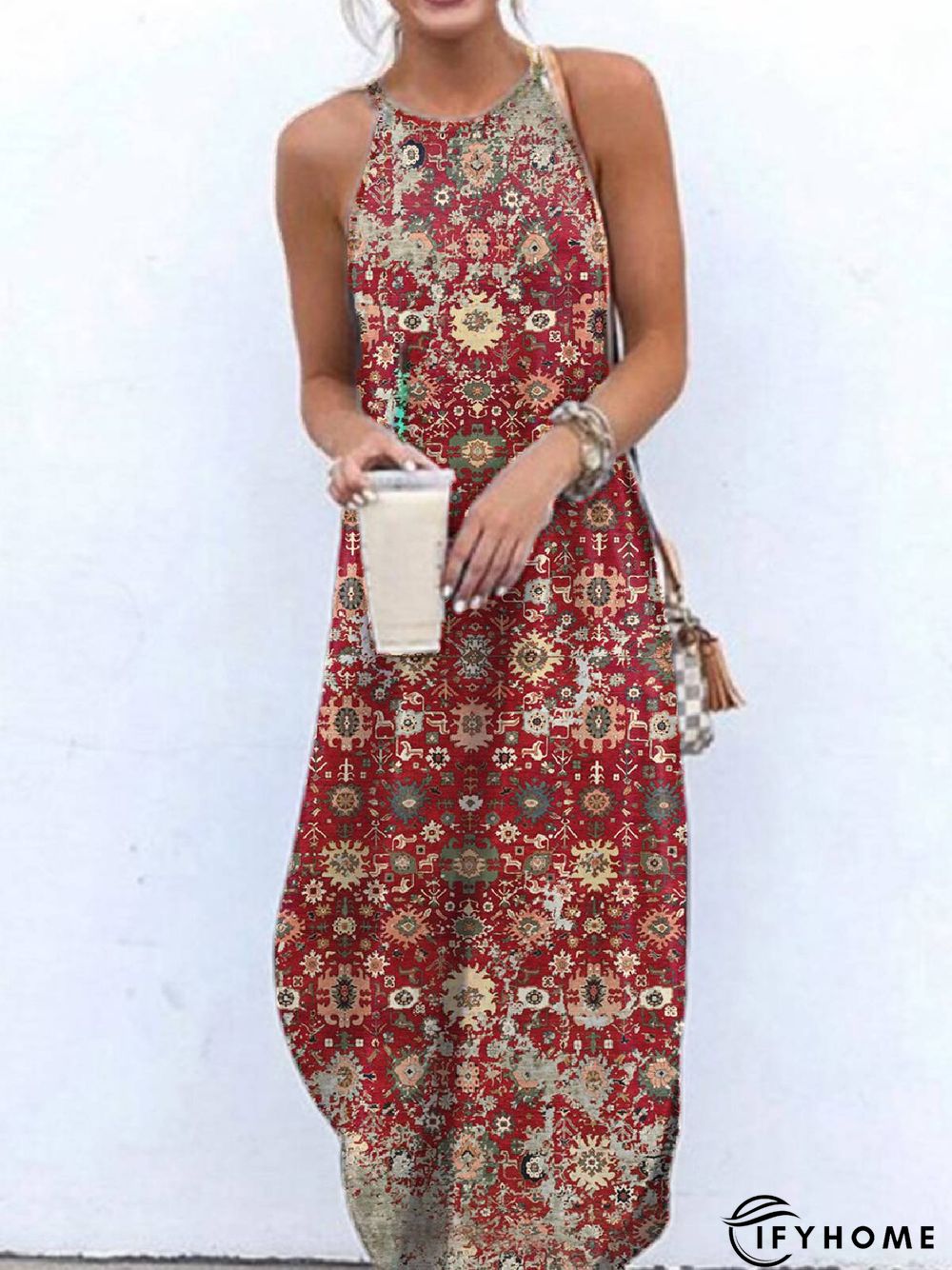 Floral Vintage Floral-Print Sleeveless Knitting Dress | IFYHOME