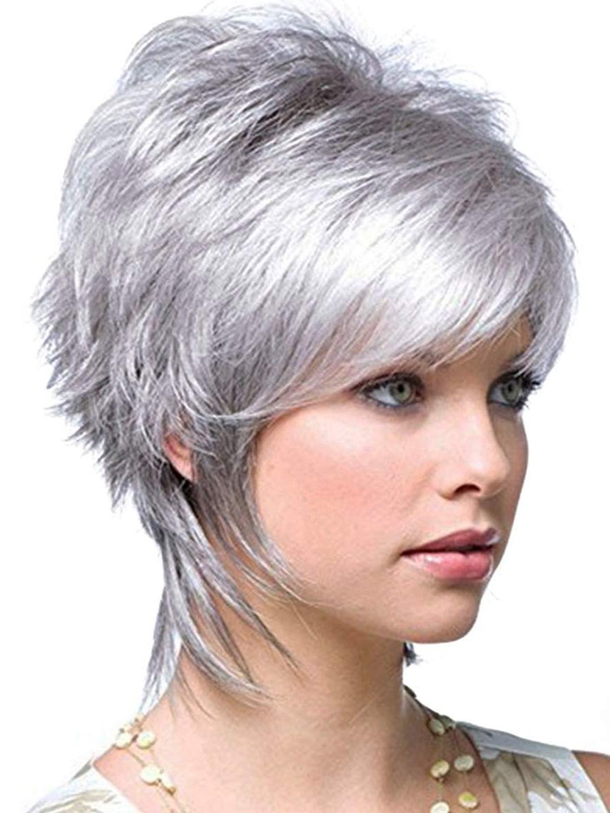 Olive Wigs Silver Gray Short Hair Wigs with Bangs for Women | Synthetic Wig