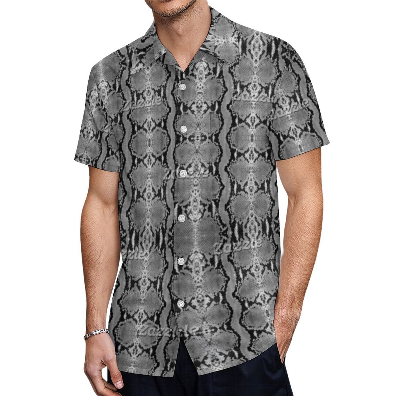 Exotic Black White Boa Constrictor Snakeskin Hawaiian Shirt Mens Button Down Tropical Hawaii Beach Shirts