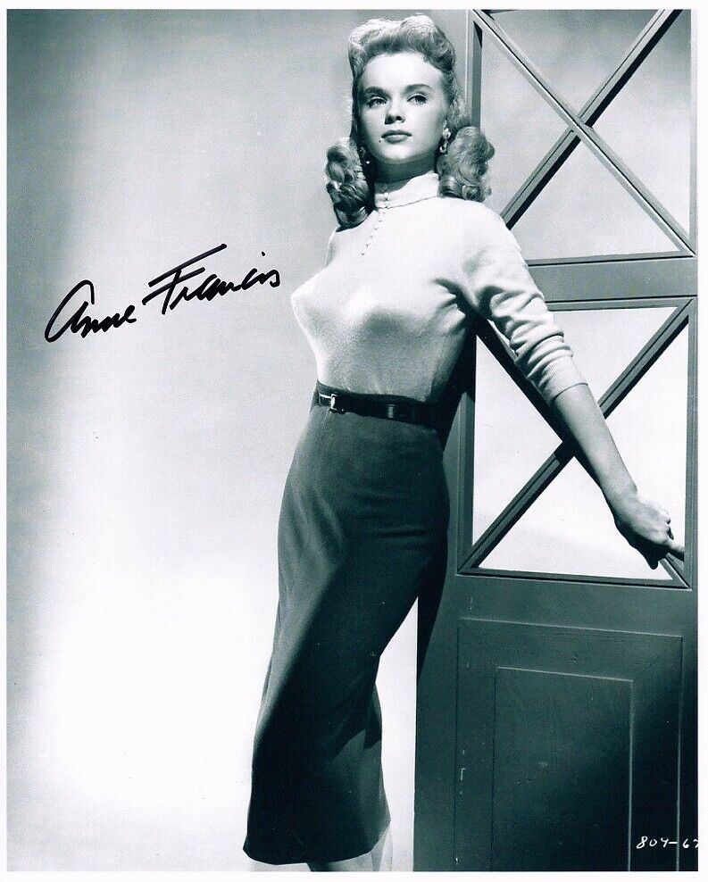 ANNE FRANCIS signed YOUNG SEXY SWEATER GIRL 8x10 w/ coa SULTRY FILM NOIR POSE