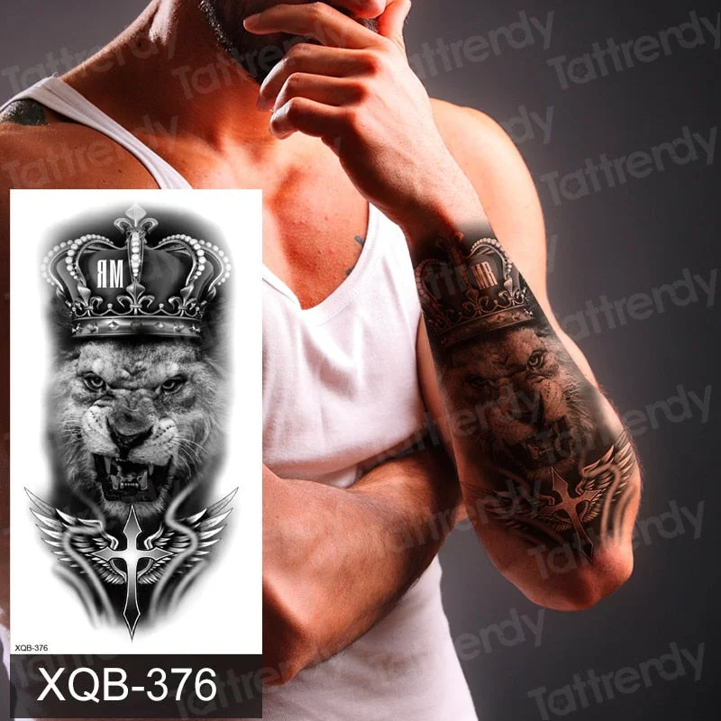 arm band tattoo men boy sexy black temporary waterproof tattoo wolf tiger lion king tribal tattoo design body art tattoos water