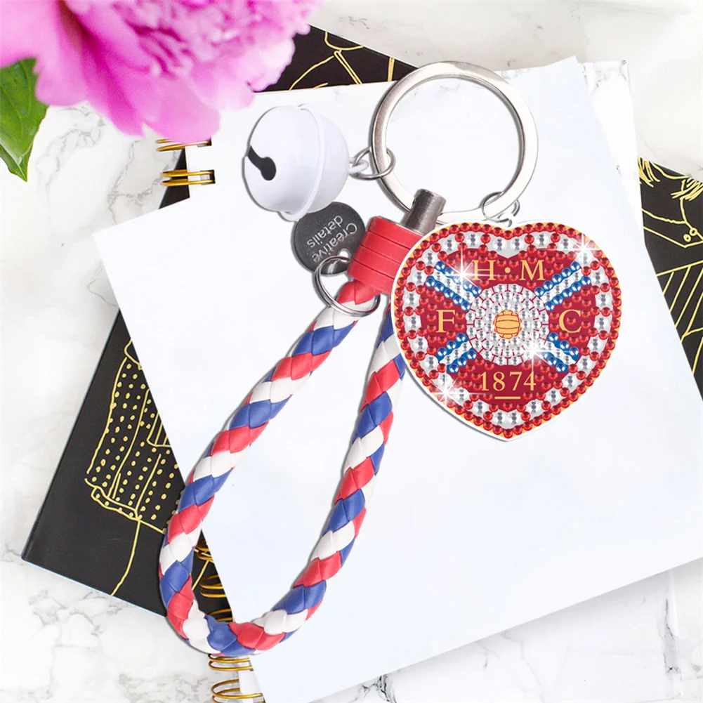 【Upgrade】DIY Heart of Midlothian F.C. Logo Double Sided Rhinestone Painting Keychain Pendant for Adult