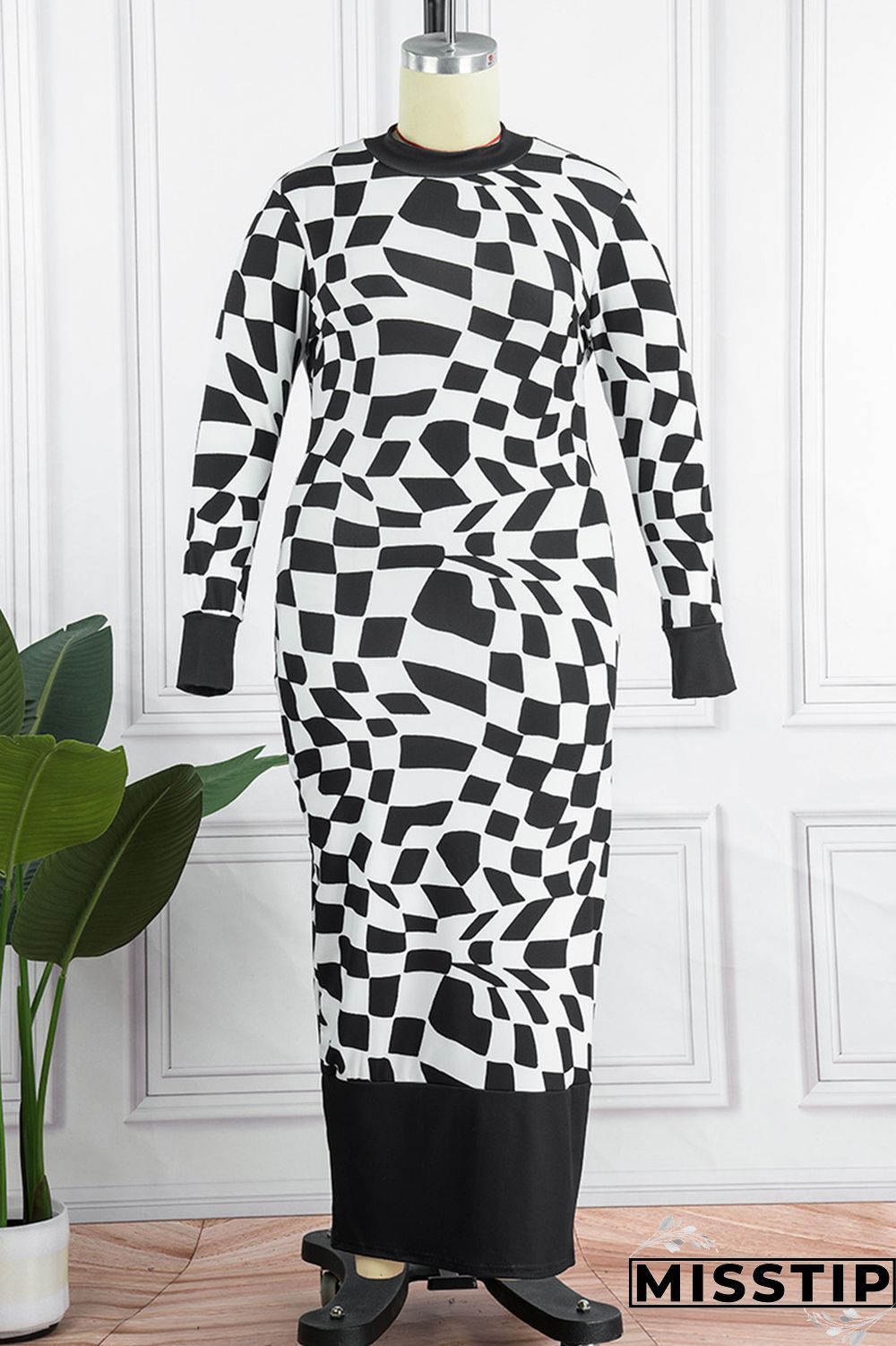 Yellow Casual Plaid Print Patchwork Half A Turtleneck Long Sleeve Plus Size Dresses