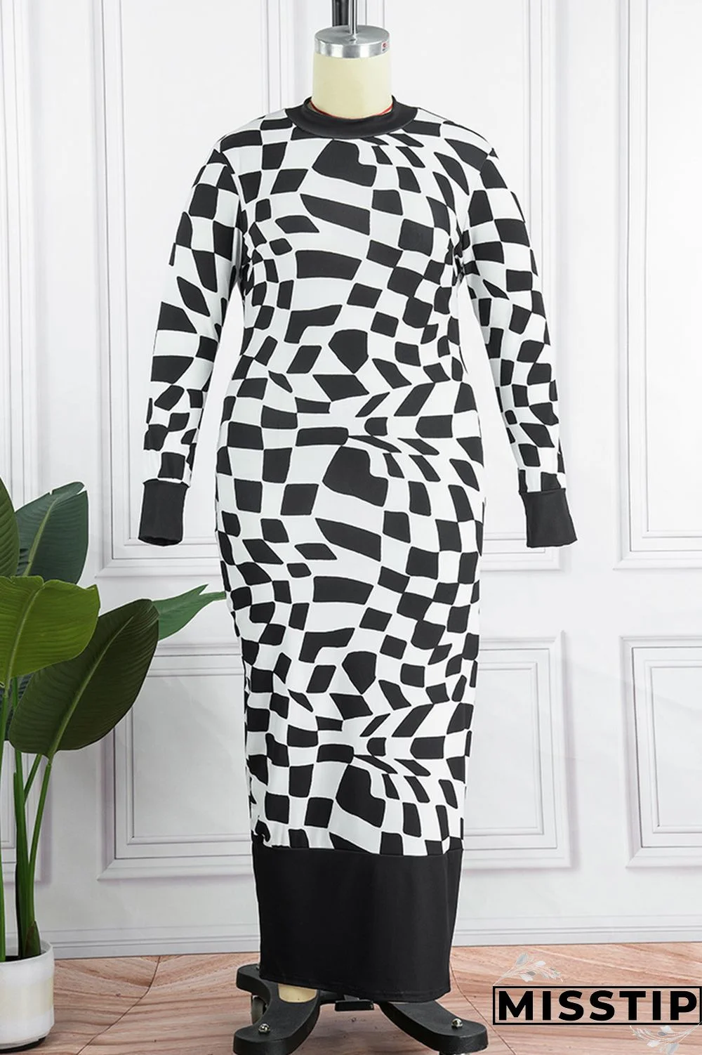 Yellow Casual Plaid Print Patchwork Half A Turtleneck Long Sleeve Plus Size Dresses