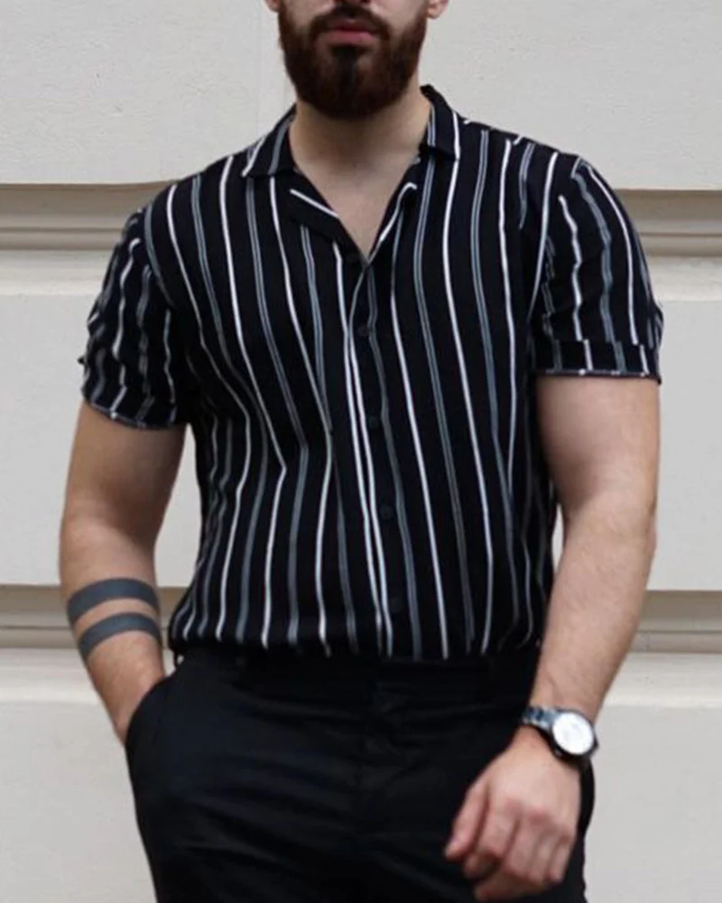 Black Vertical Stripe Men's Long Sleeve Shirt