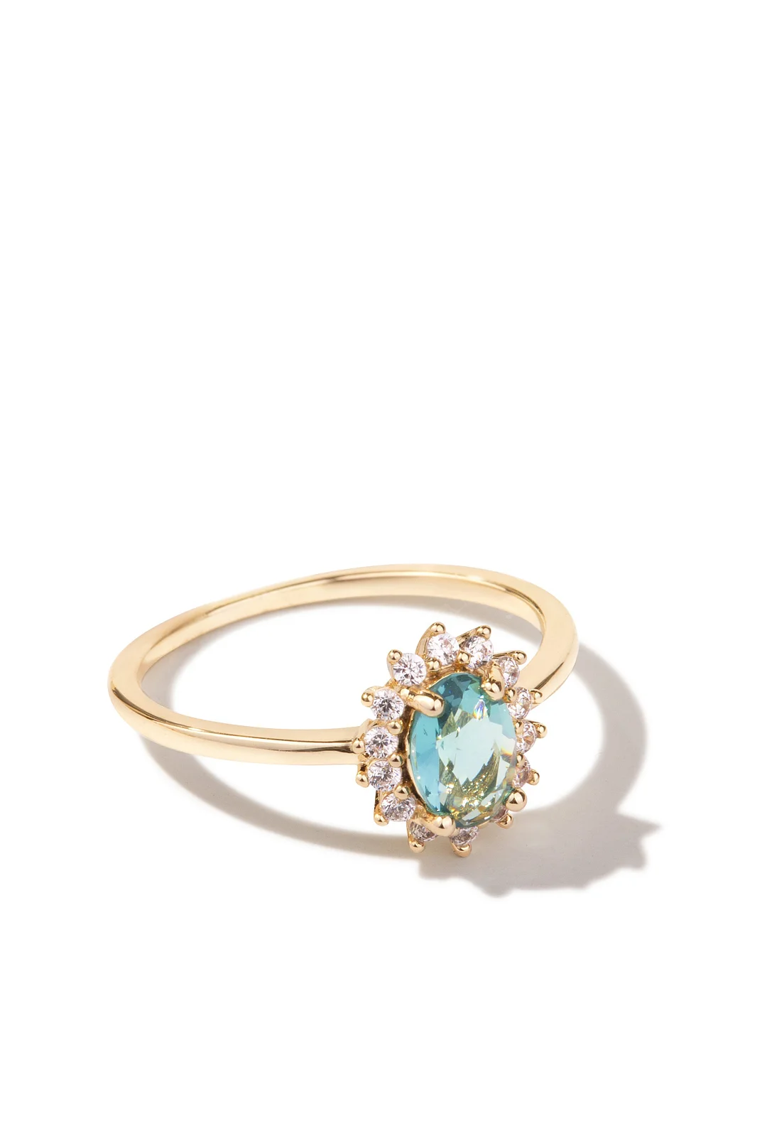 Aqua Blue Cubic Oxidized Oval Cut Yellow Gold Ring