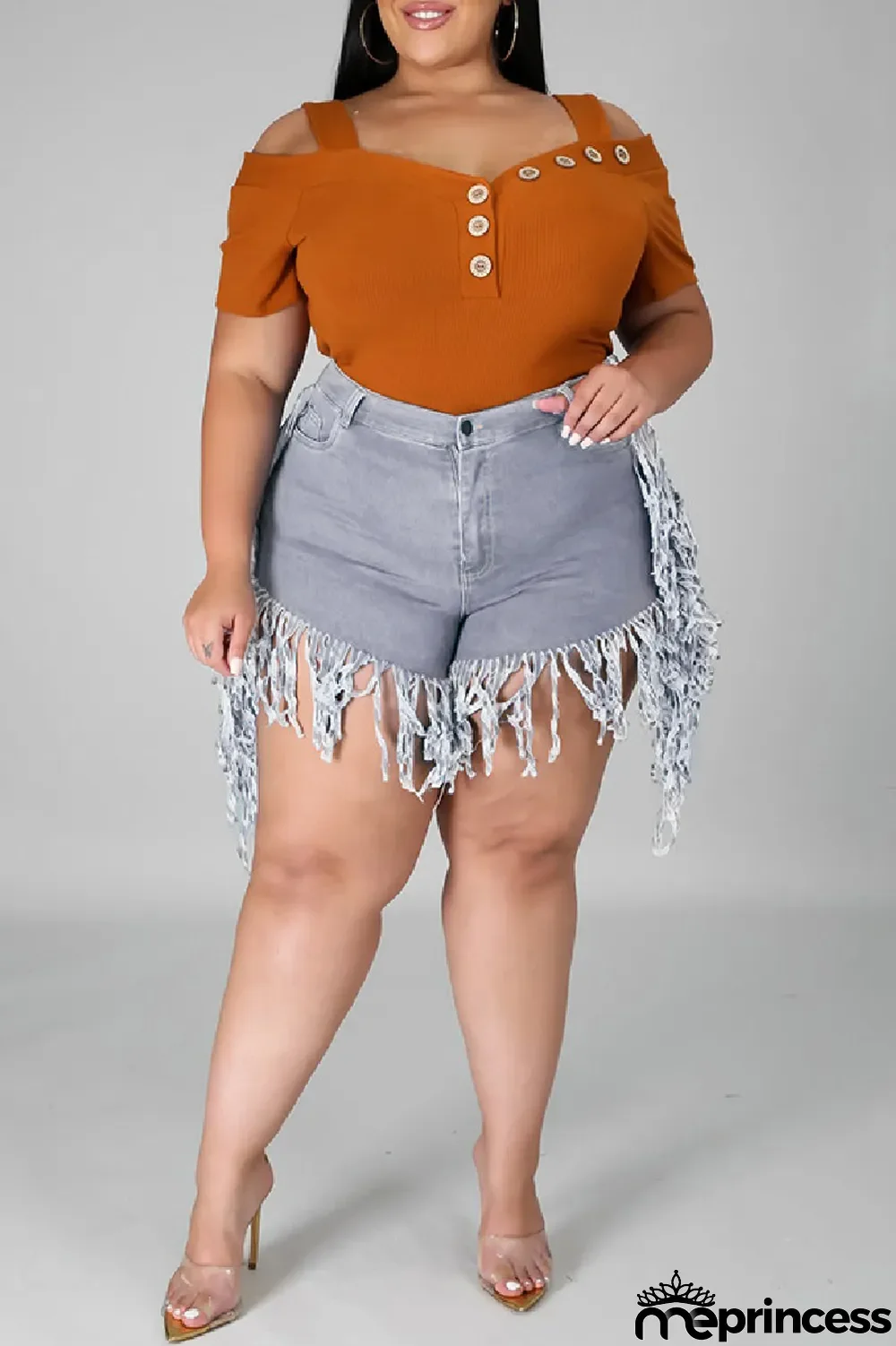 Yellow Fashion Casual Solid Tassel Plus Size Jeans