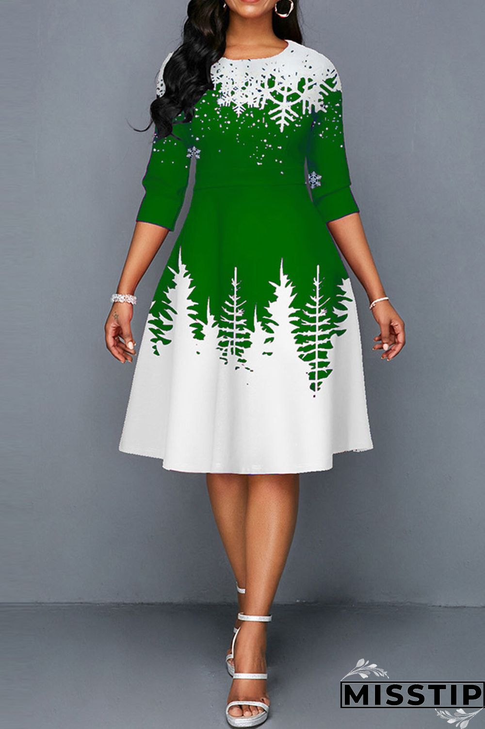 Blue Casual Print Patchwork O Neck A Line Dresses