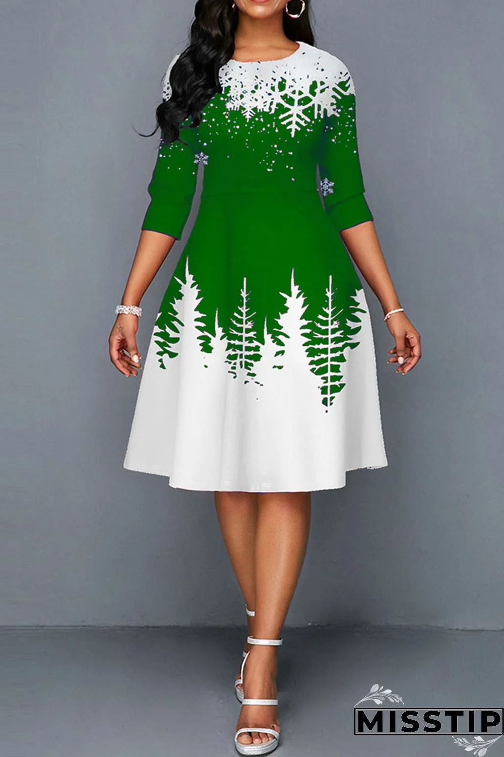 Blue Casual Print Patchwork O Neck A Line Dresses