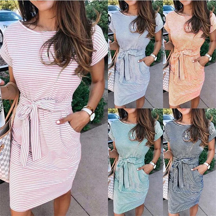 Women's Sleeveless Striped Lace-up Dress