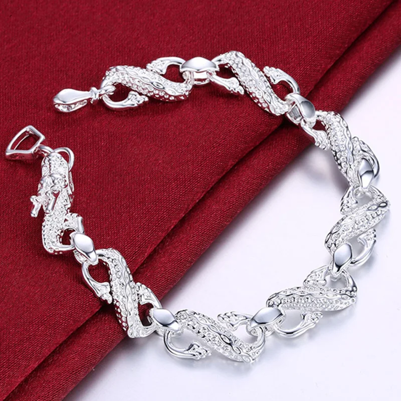 DOTEFFIL 925 Sterling Silver Dragon Chain Bracelet For Men Woman Jewelry