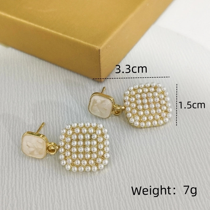 1 Pair Elegant Streetwear Commute Square Inlay Alloy Artificial Pearls Rhinestones Gold Plated Ear Studs