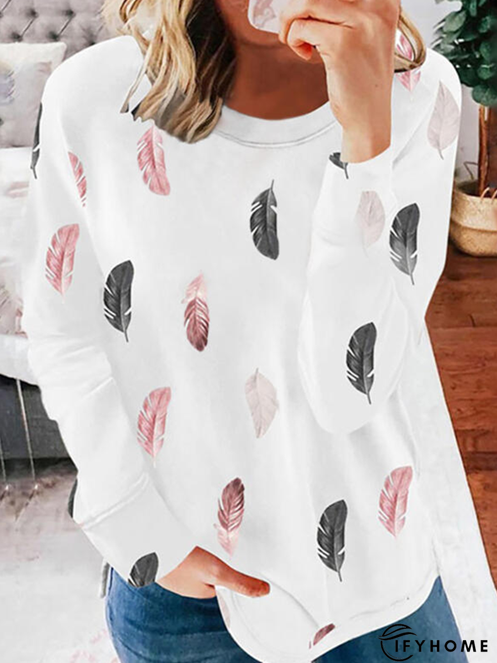Printed Crew Neck Long Sleeve Casual Sweatshirts | IFYHOME