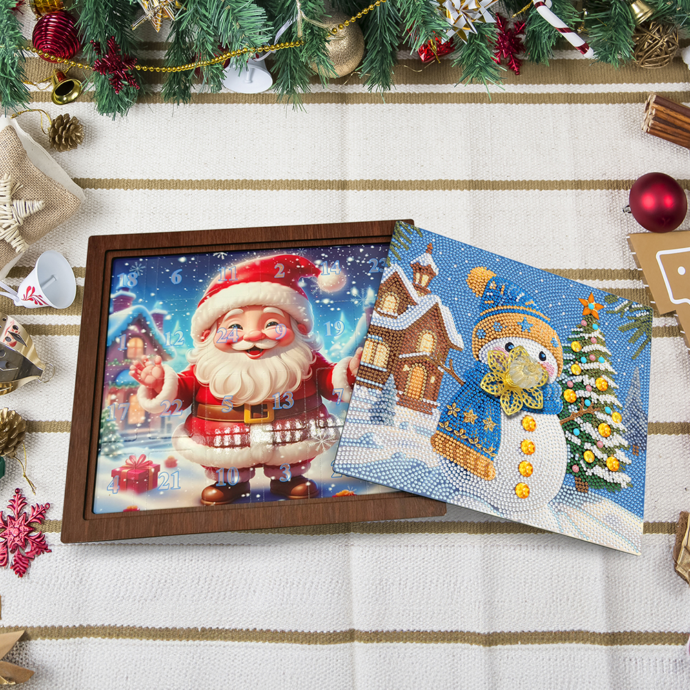 Wooden Christmas Holidays Diamond Painting Countdown Calendar Box for Home Decor