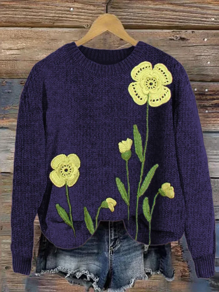 Classy Flowers Crochet Art Cozy Knit Sweater
