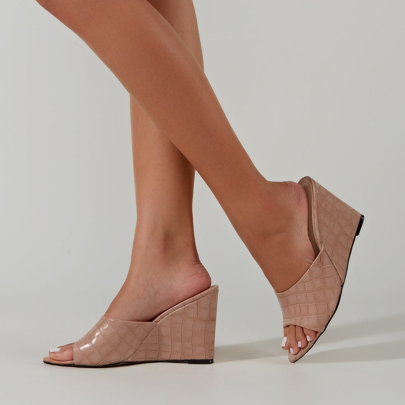 Women's pointed peep toe wedge heels slides summer wedge slippers