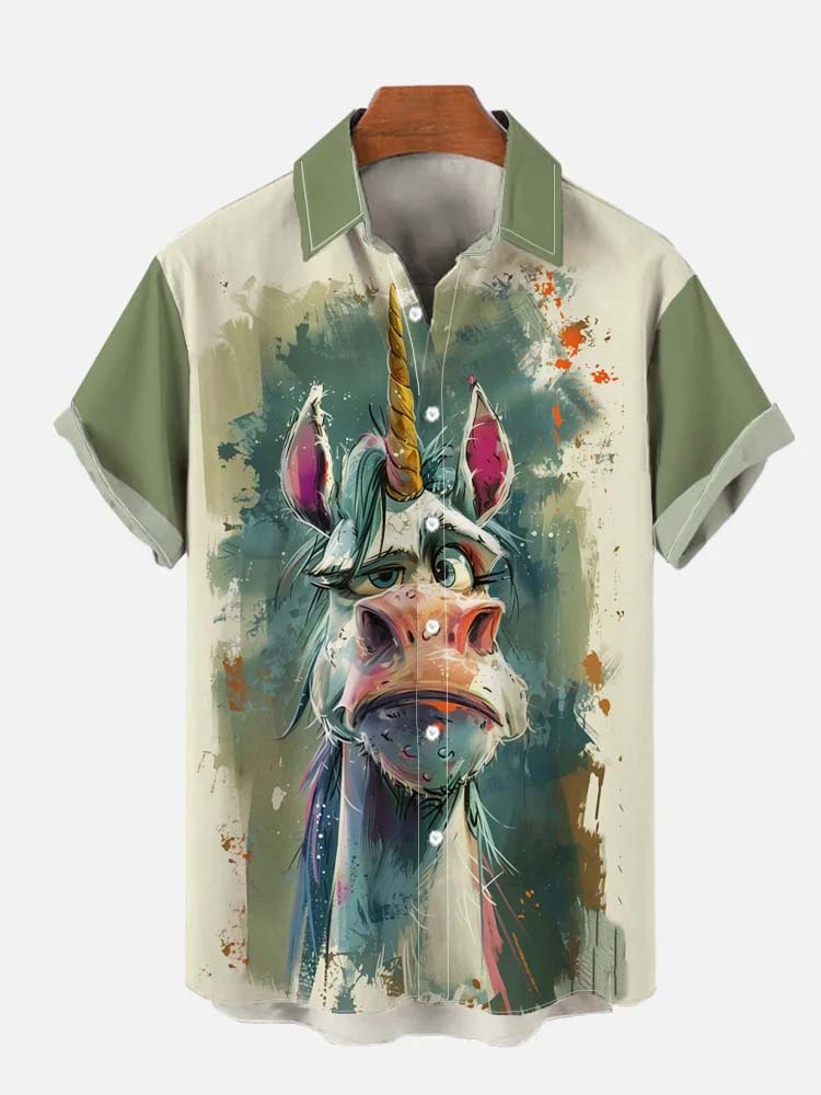 Men's Unicorn Casual Short Sleeve print shirt PLUSCLOTHESMAN