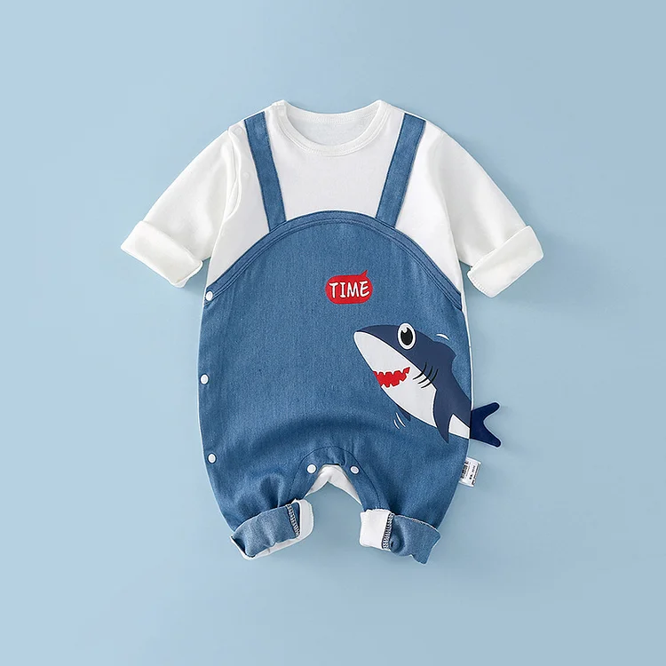 New Born Baby Onepiece Organic Cotton Shark Sleepsuit