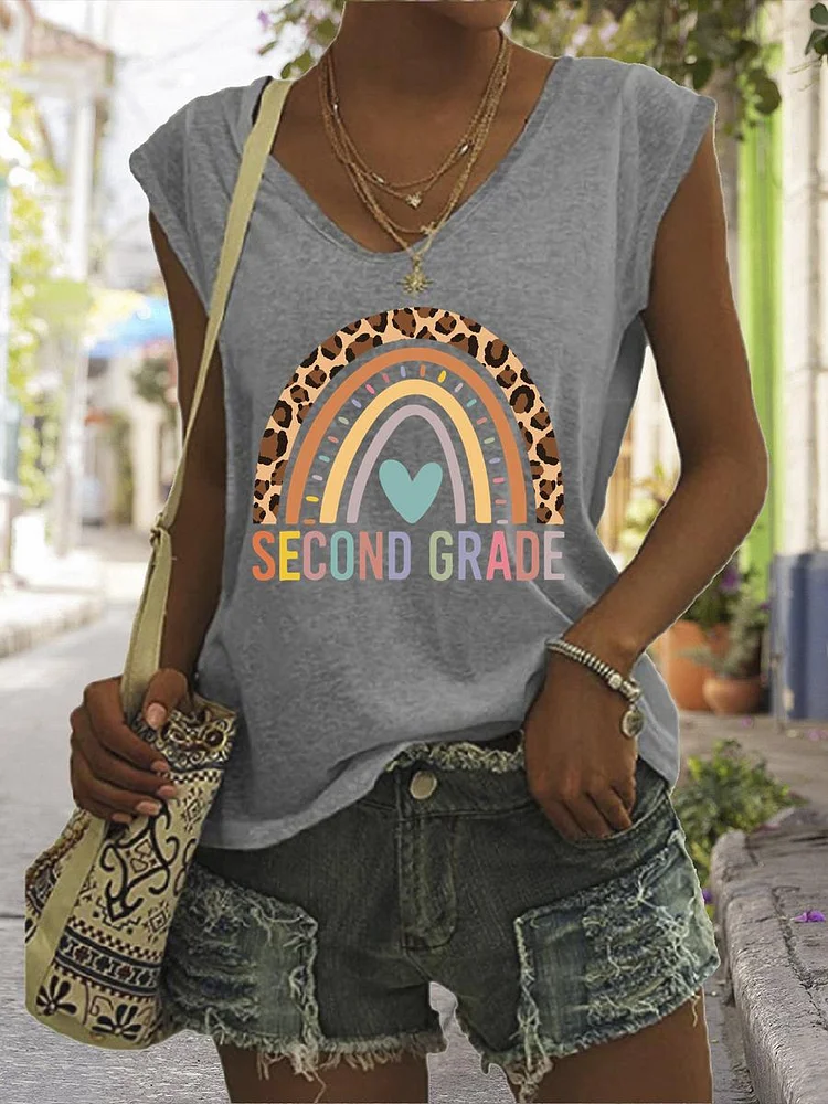 Second grade V Neck T-shirt Tees-06745-Annaletters