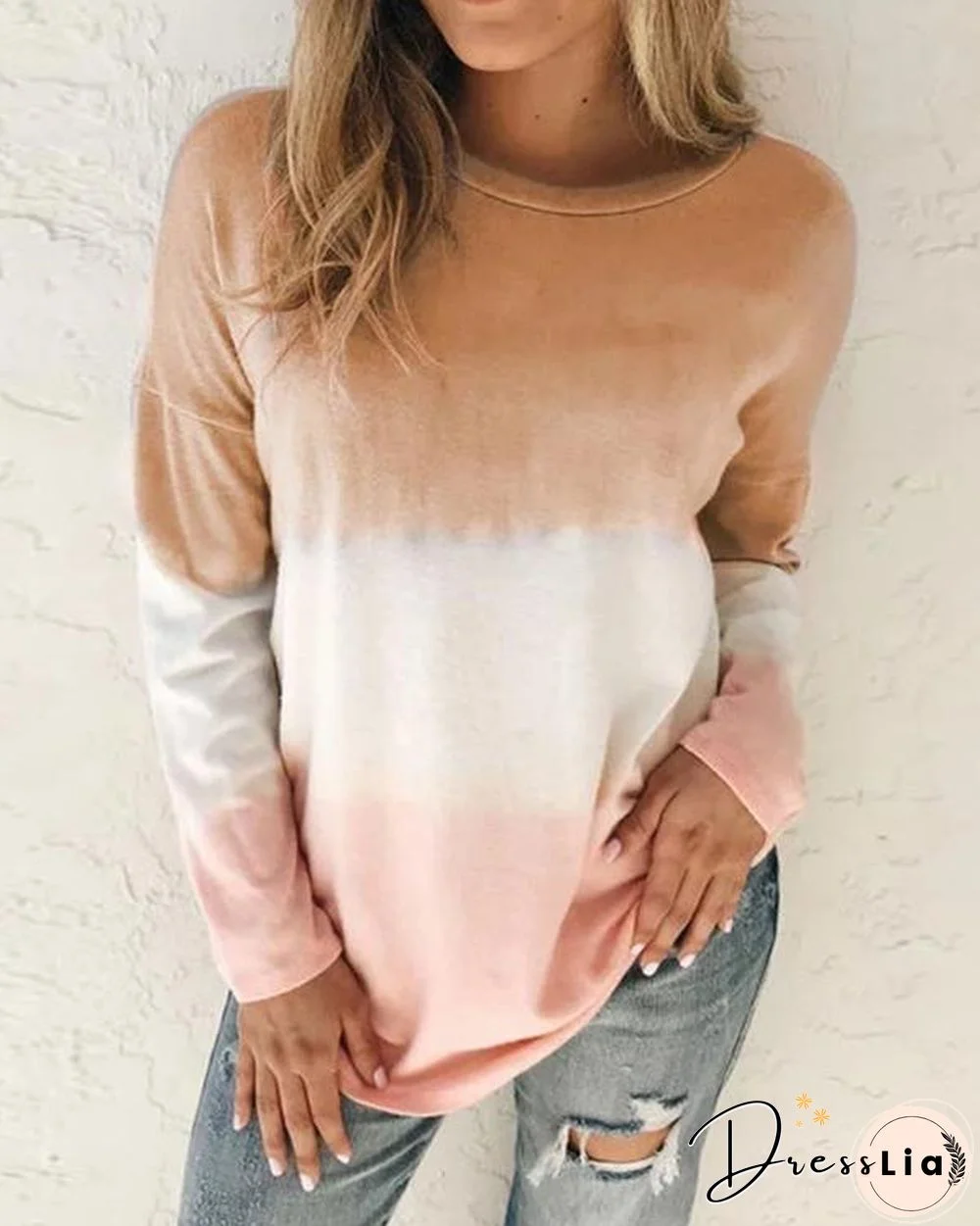 Plus size Ombre/tie-Dye Cotton Casual Shirts & Tops