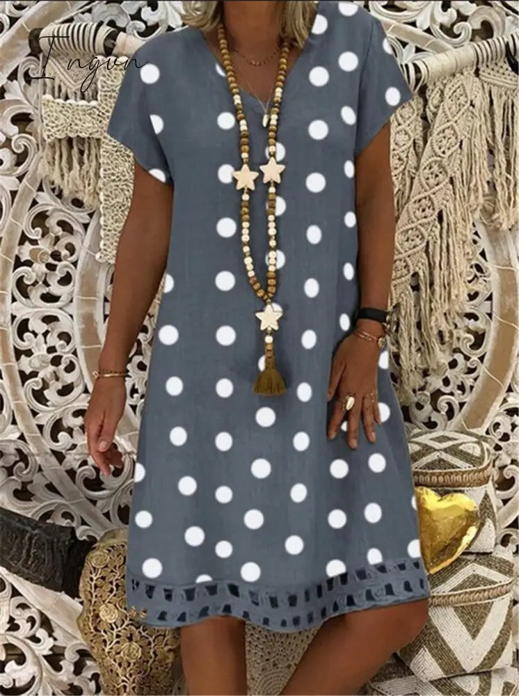 Ingvn - New Plus Size S - 5Xl Dress Cotton Linen Women Dresses Casual Loose Lady Summer Clothes