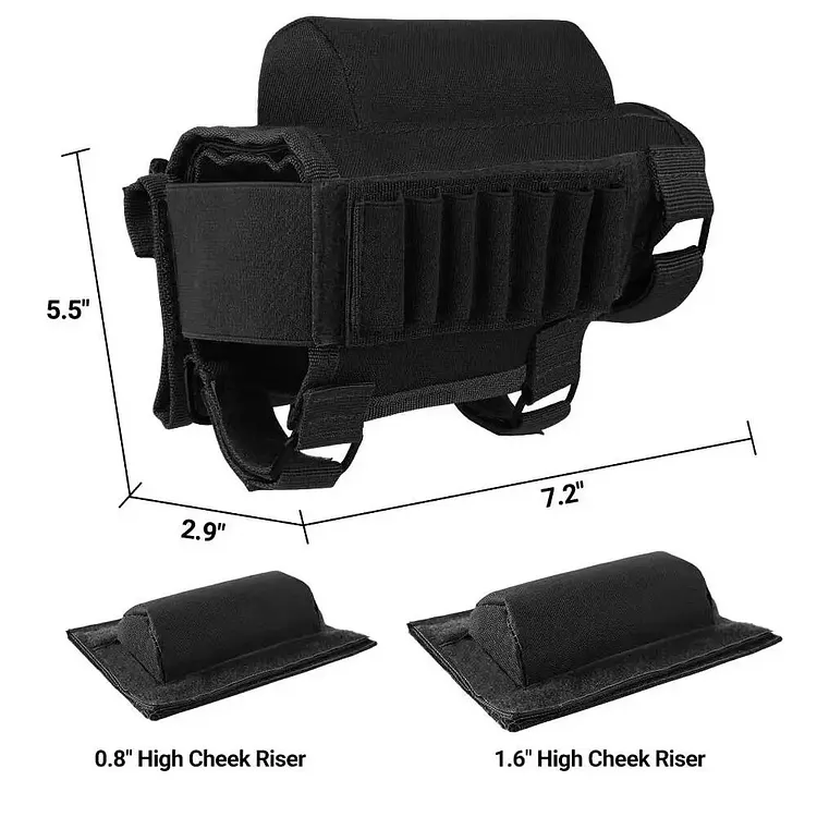 Tactical Butt Stock Rifle Cheek Rest Pouch – Nylon, MOLLE, Ammo/Bullet Holder, Hunting/Shooting