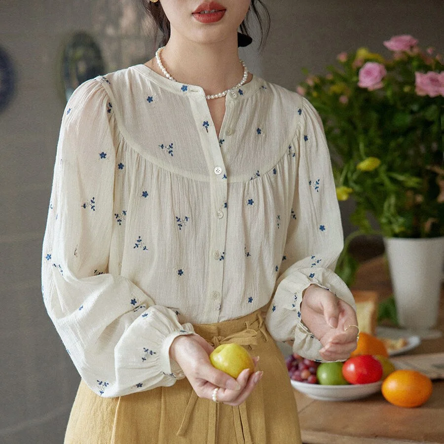 Elegant Florals Shirts Thin Women Full Sleeve Sunscreen New Autumn Office Lady Casual Sweet Shirts