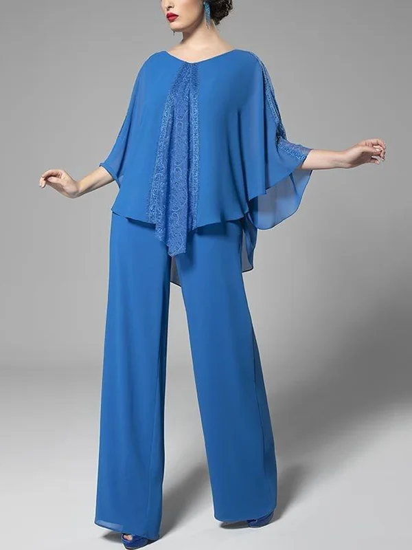 Round neck solid color top trousers set